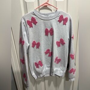 Gray Sweater with Pink Bow Accents